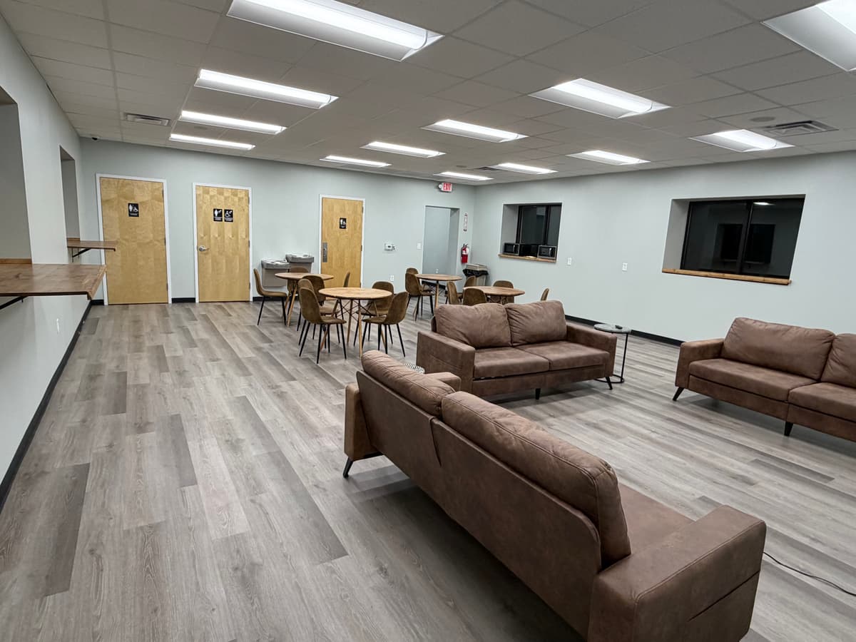 Driver lounge with couches and seating area