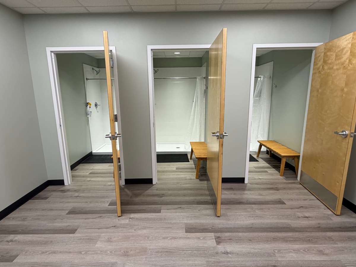 Private shower facilities with individual stalls